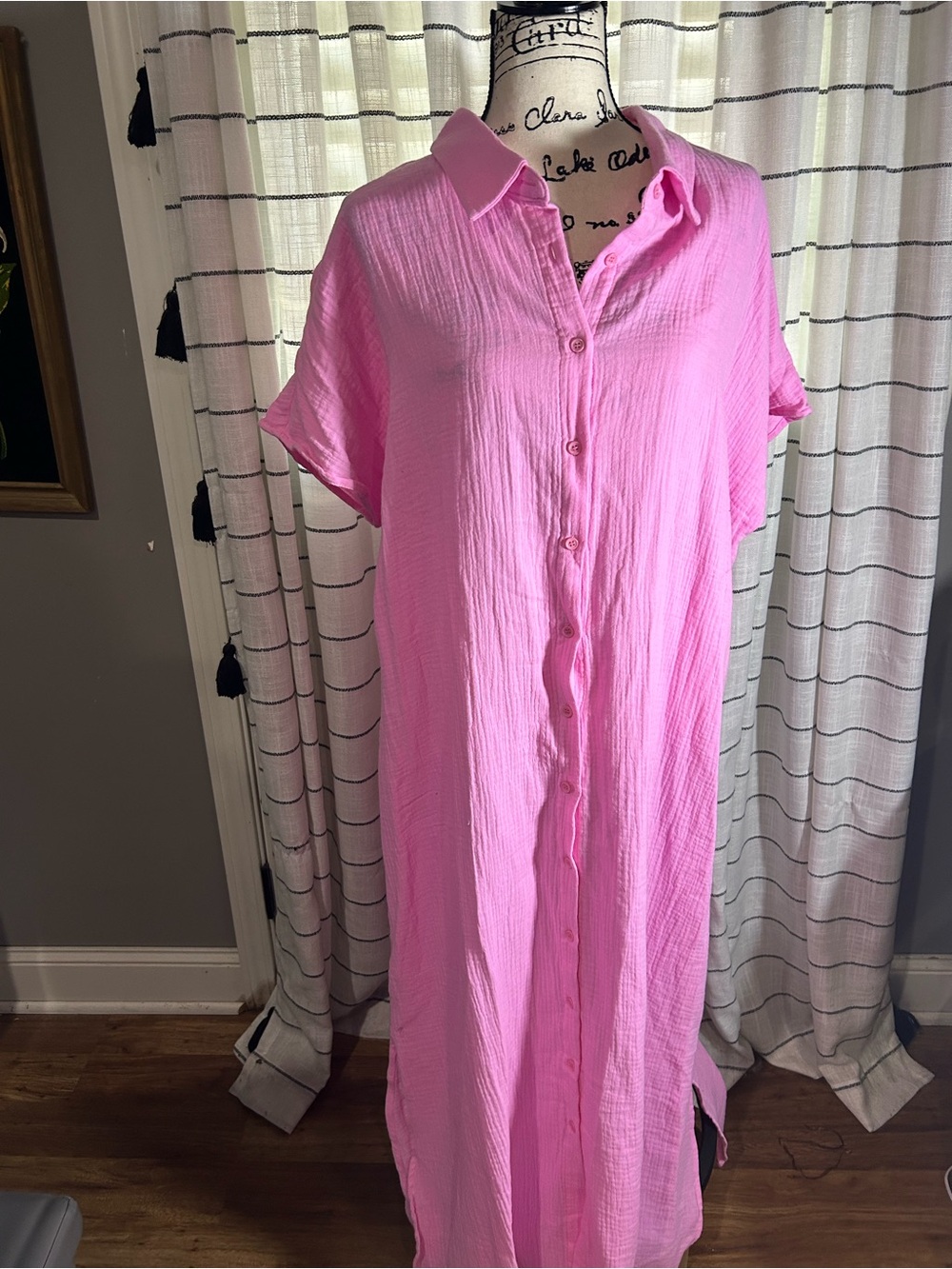 Chic Soul Pink Short-Sleeve Button-Down Shirt Dress